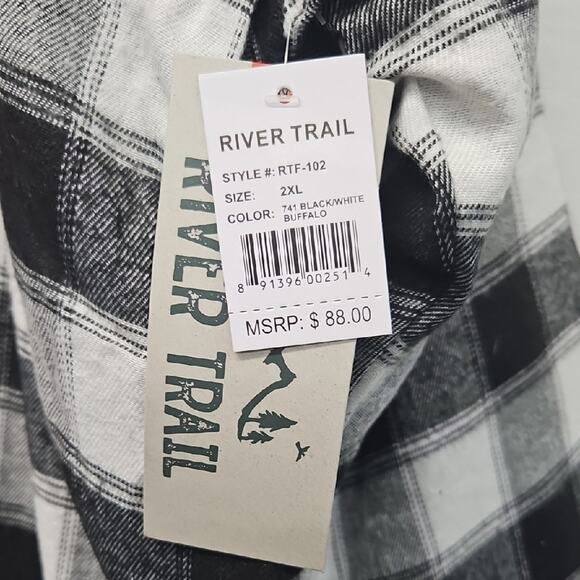 NWT River Trail Men's Black and White Plaid Hooded Jacket. Size 2XL. MSRP $88. - Picture 2 of 5